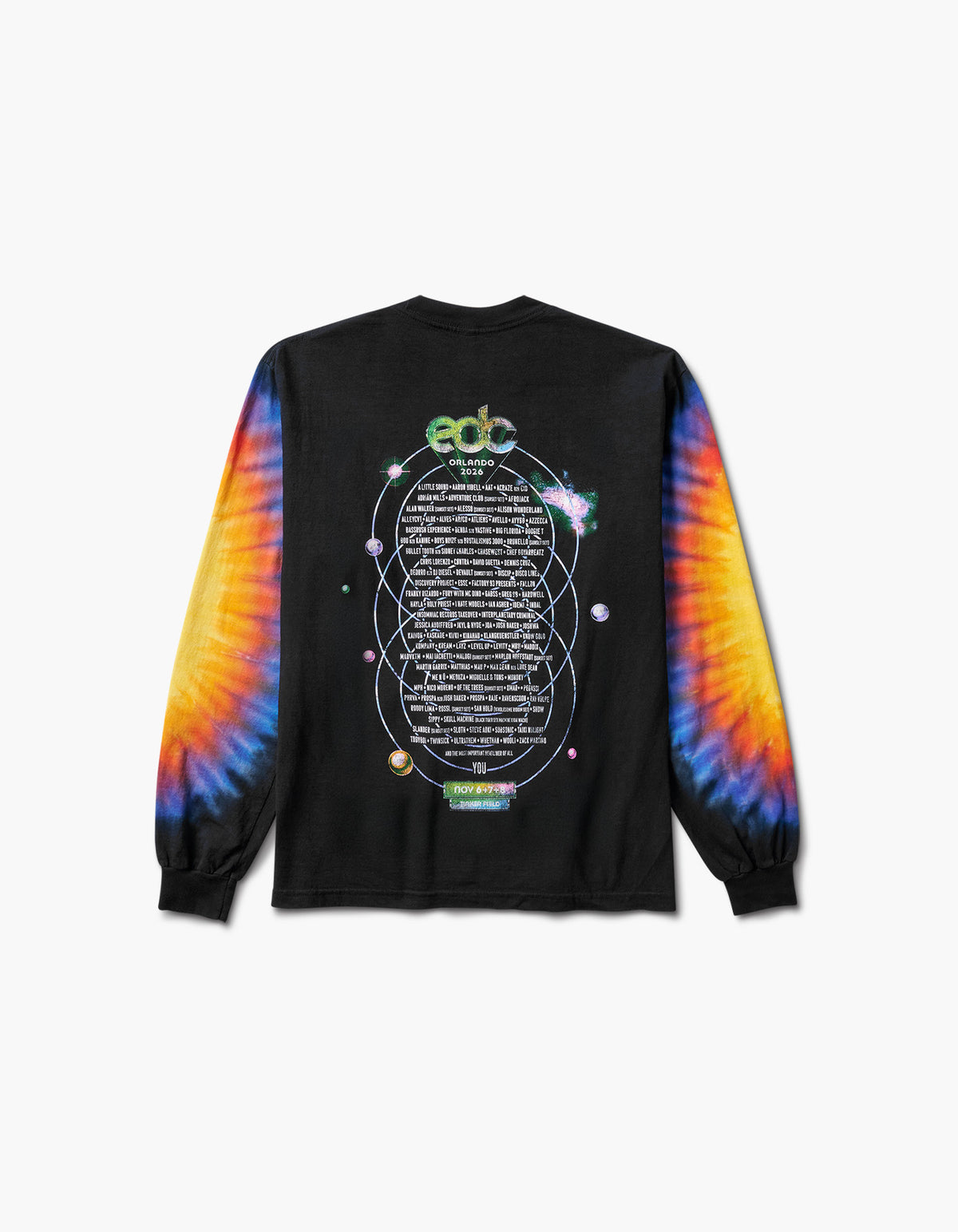 EDC Orlando 2026 Lineup Tie Dye Long Sleeve Tee